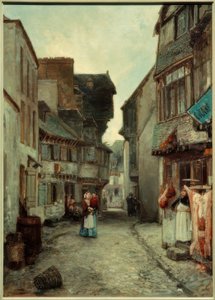 Straat in Landerneau door Johan Barthold Jongkind